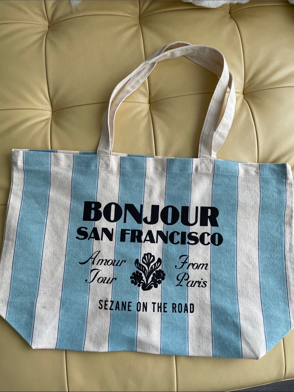 Sézane "Bonjour San Francisco” Striped Canvas Tote